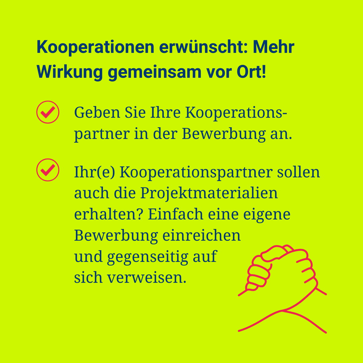 Zusammenfassung des Textes auf der Website als Bild zum Thema "Kooperationen vor Ort"