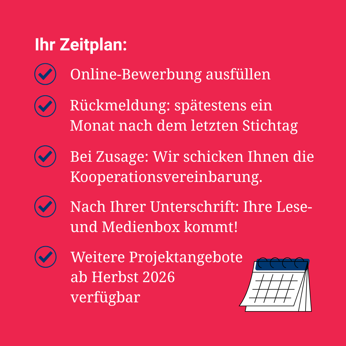 Zusammenfassung des Textes auf der Website als Bild zum Thema "Zeitplan für die Bewerbung"