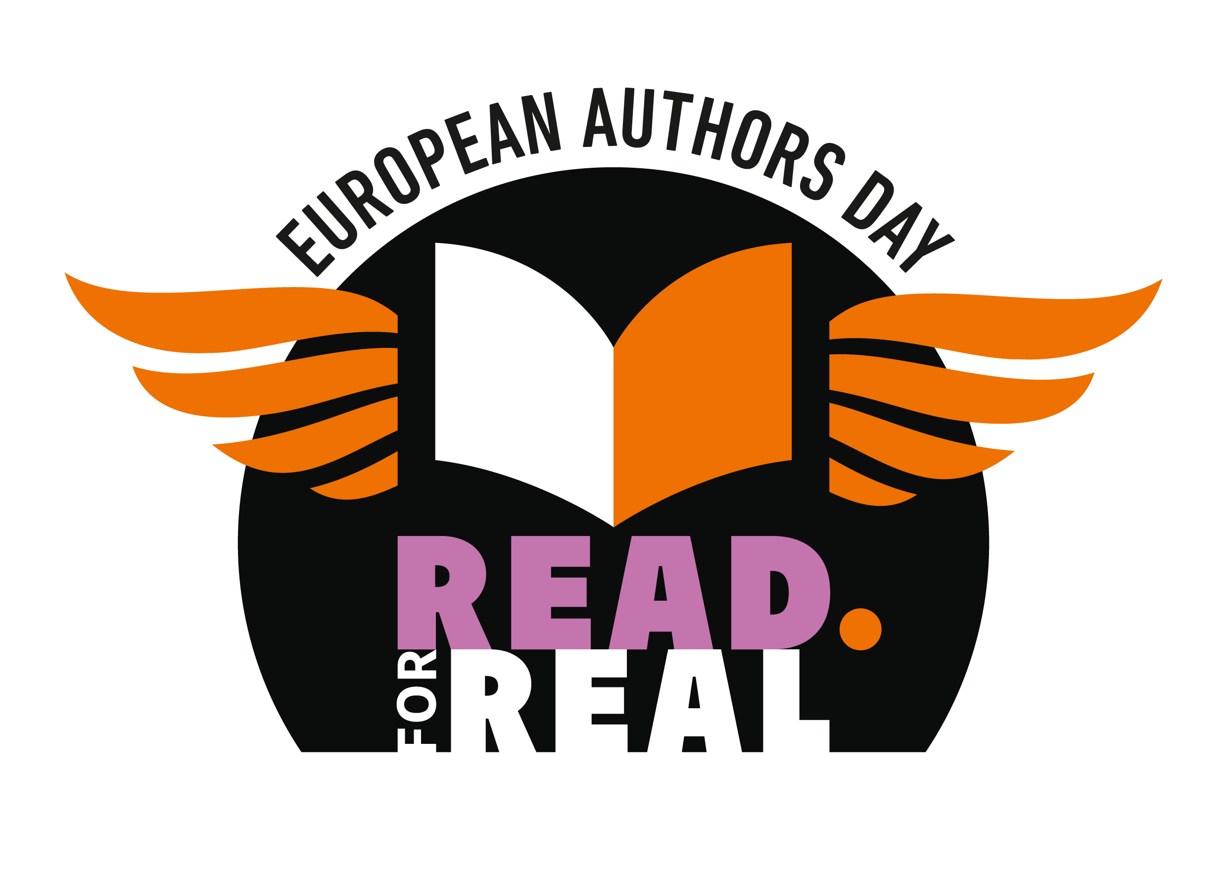Auf dem Logo der Kampagne #ReadForReal sieht man neben dem Schriftzug eine Illustration von einem aufgeklappten Buch mit Flügeln.