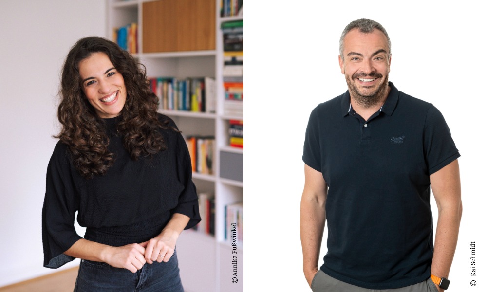 Portraitbilder von Mona Ameziane und Kai Schmidt (Lehrerschmidt) nebeneinander