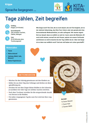 Erste Seite des Sprache begegnen... Tage zählen, Zeit begreifen mit einer Aktionsidee